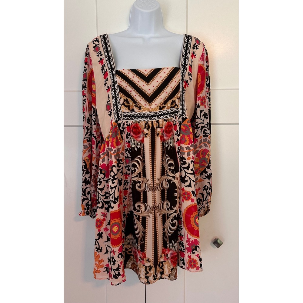 Nikasha Anthropologie Mixed Floral Baroque Print Mini Dress Square Neck Medium